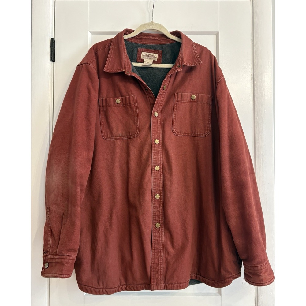 LL Bean Katahdin Iron Works Men's 2XL Maroon Fleece-Lined Canvas Shirt Jacket